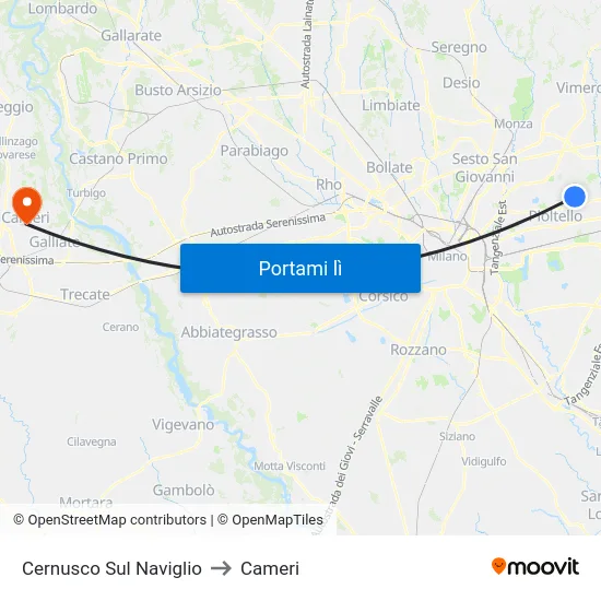 Cernusco Sul Naviglio to Cameri map