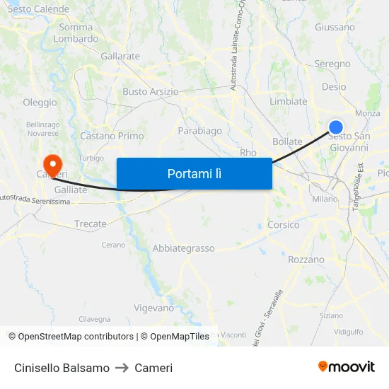 Cinisello Balsamo to Cameri map