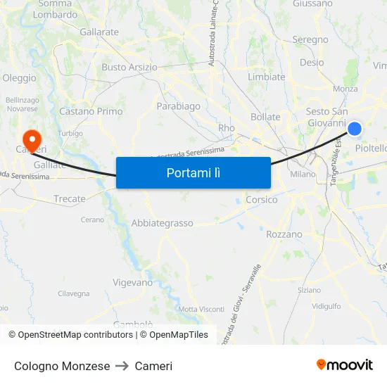 Cologno Monzese to Cameri map