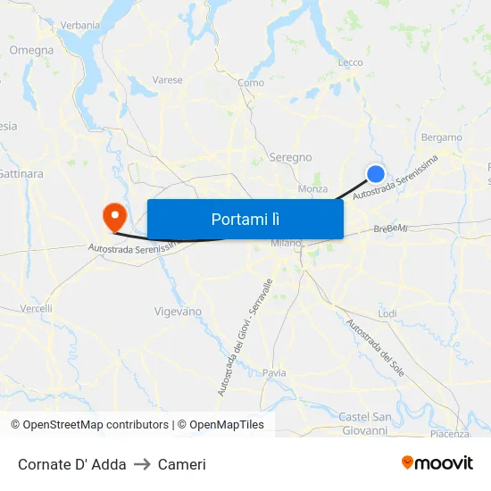 Cornate D' Adda to Cameri map
