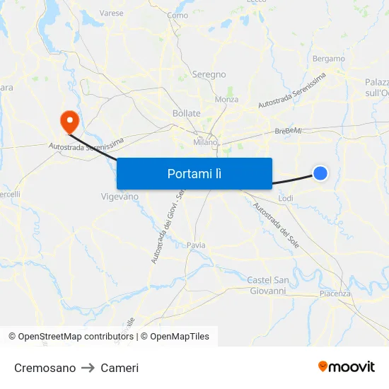 Cremosano to Cameri map
