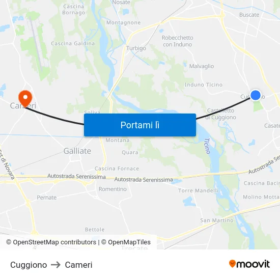 Cuggiono to Cameri map