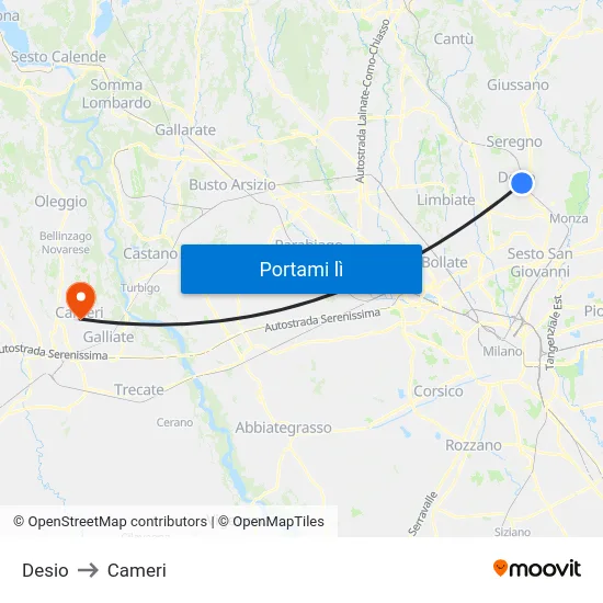 Desio to Cameri map