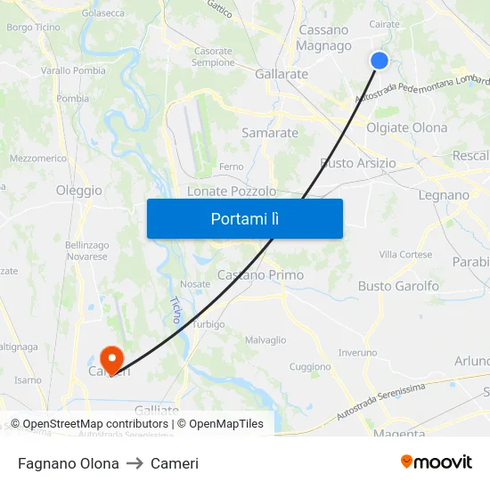 Fagnano Olona to Cameri map