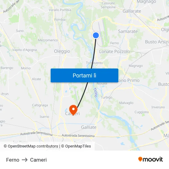 Ferno to Cameri map