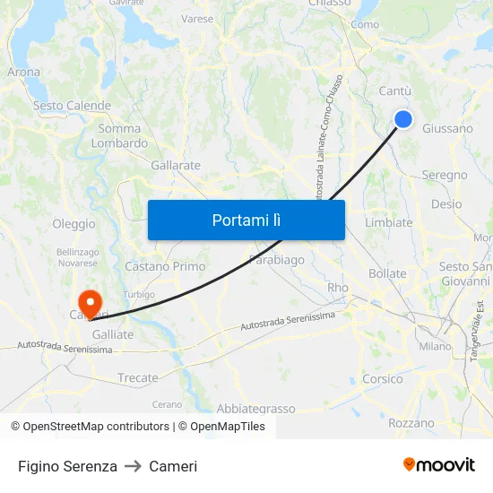 Figino Serenza to Cameri map