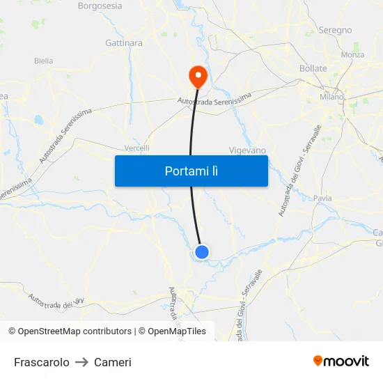 Frascarolo to Cameri map