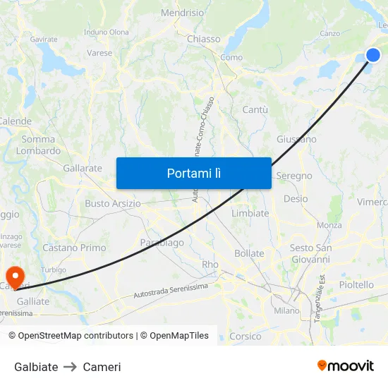 Galbiate to Cameri map