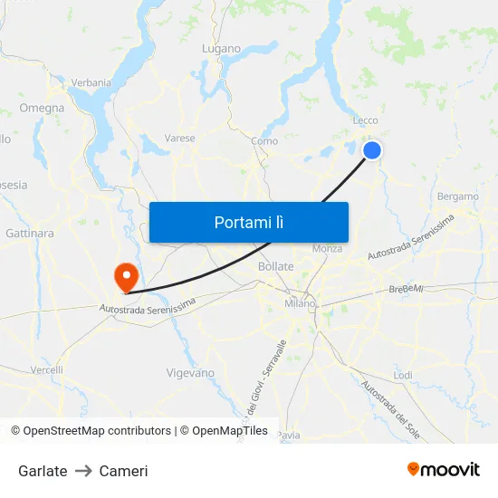 Garlate to Cameri map