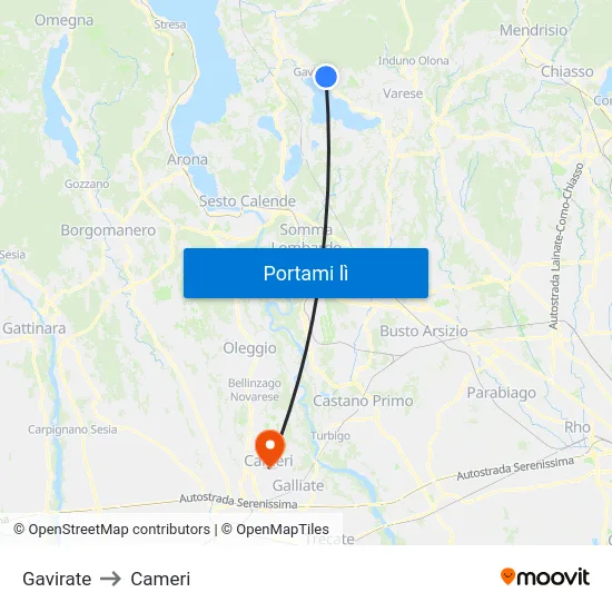 Gavirate to Cameri map