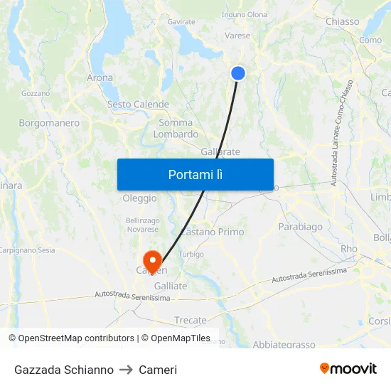 Gazzada Schianno to Cameri map
