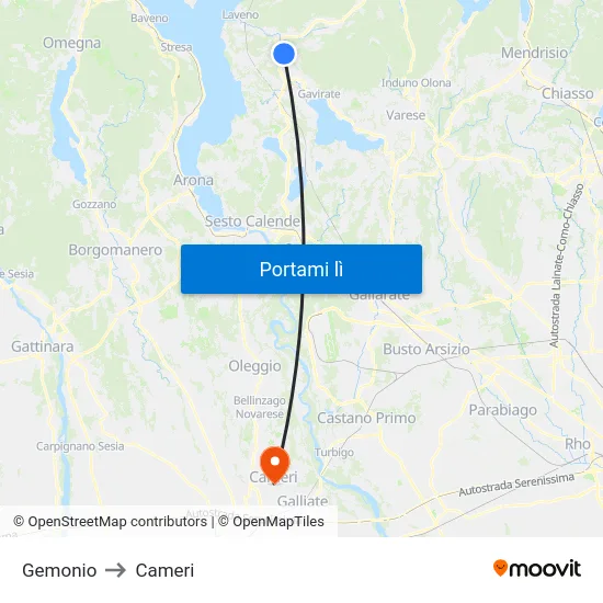 Gemonio to Cameri map