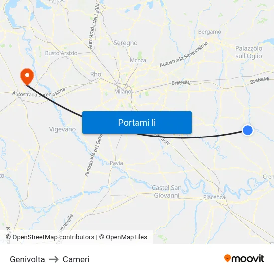 Genivolta to Cameri map