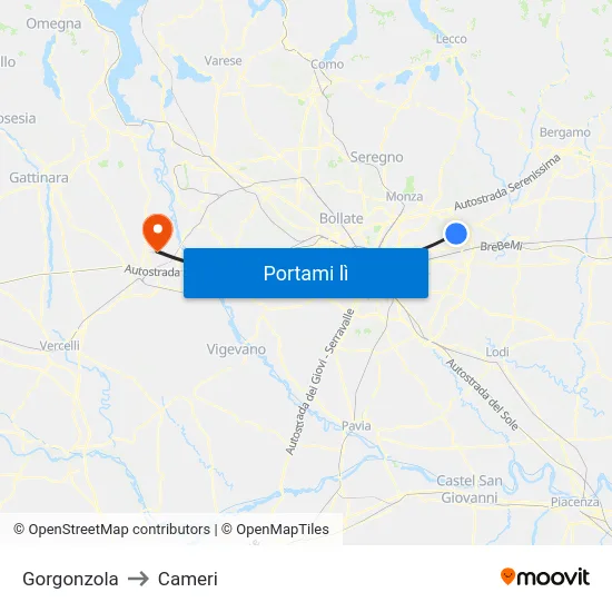 Gorgonzola to Cameri map