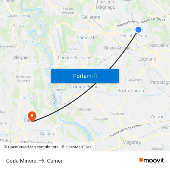 Gorla Minore to Cameri map