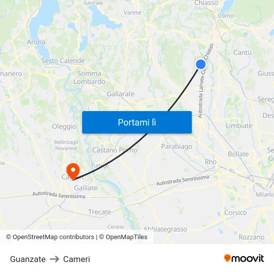 Guanzate to Cameri map