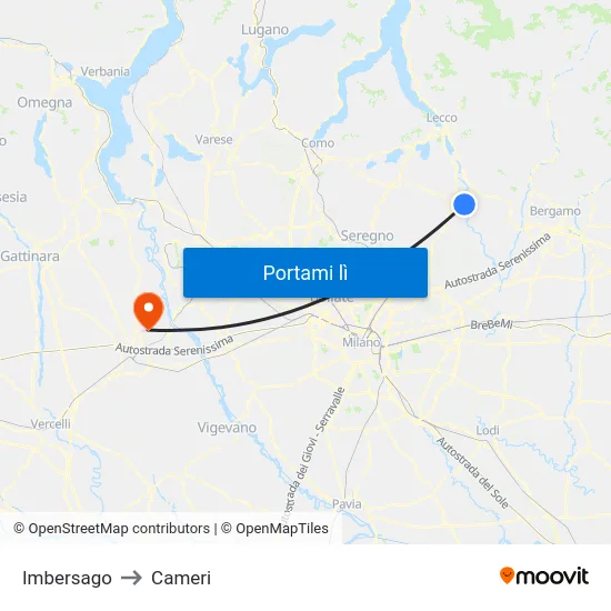 Imbersago to Cameri map