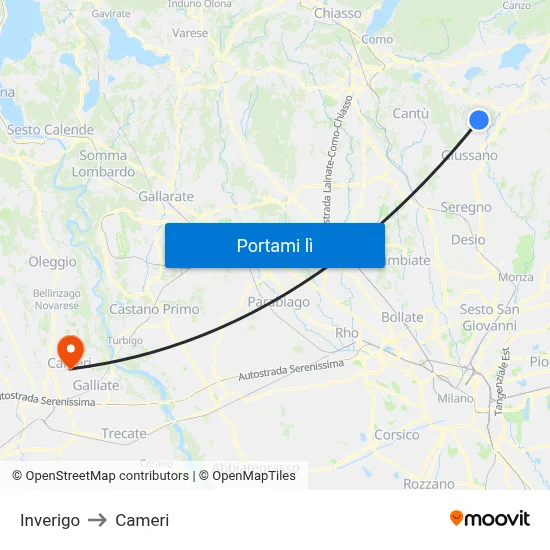 Inverigo to Cameri map