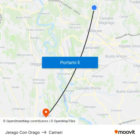 Jerago Con Orago to Cameri map