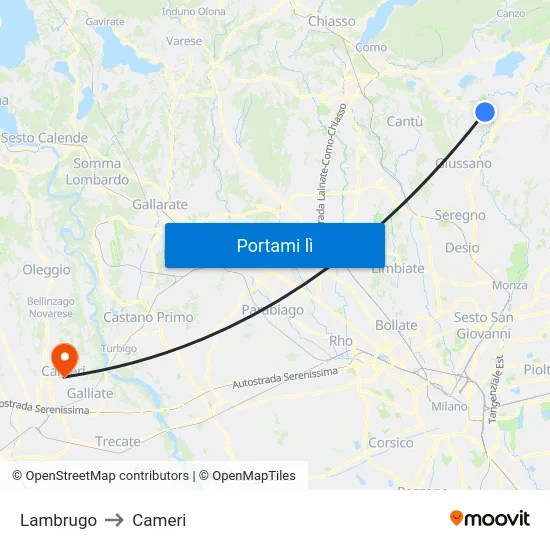 Lambrugo to Cameri map