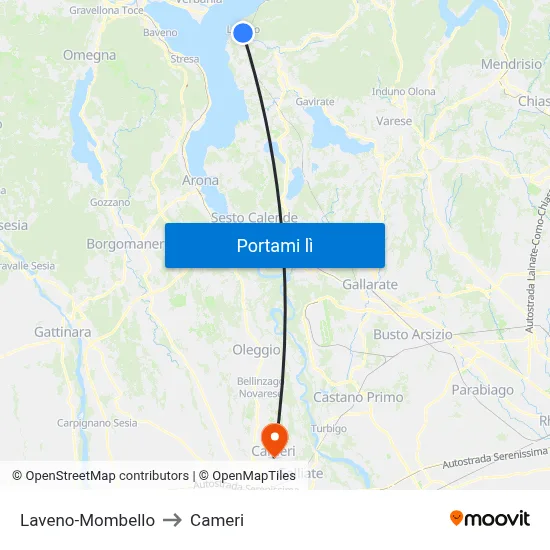 Laveno-Mombello to Cameri map