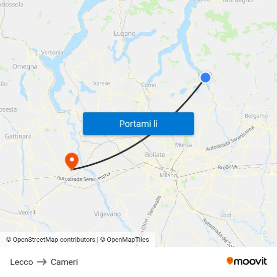 Lecco to Cameri map