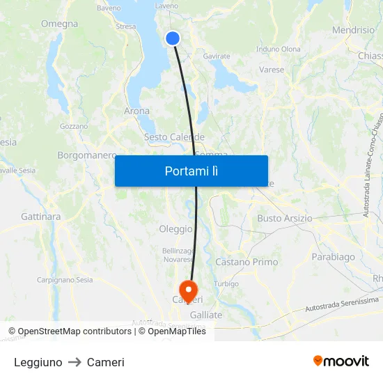 Leggiuno to Cameri map