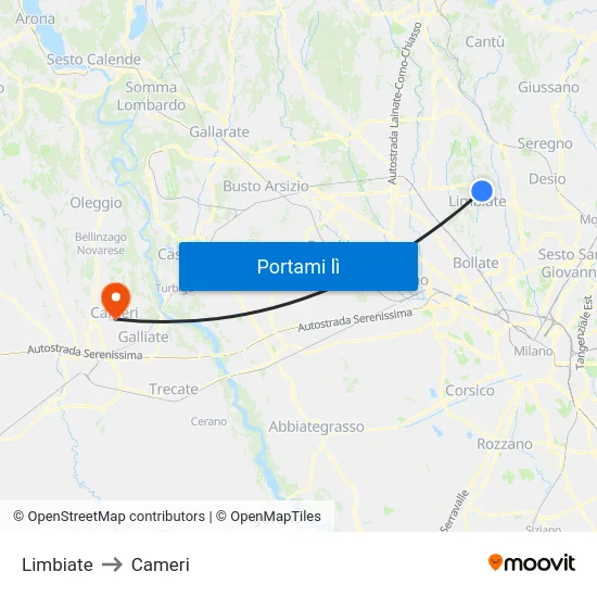 Limbiate to Cameri map
