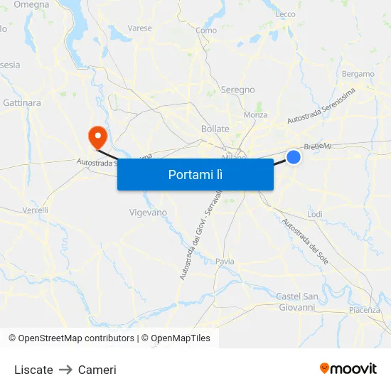 Liscate to Cameri map