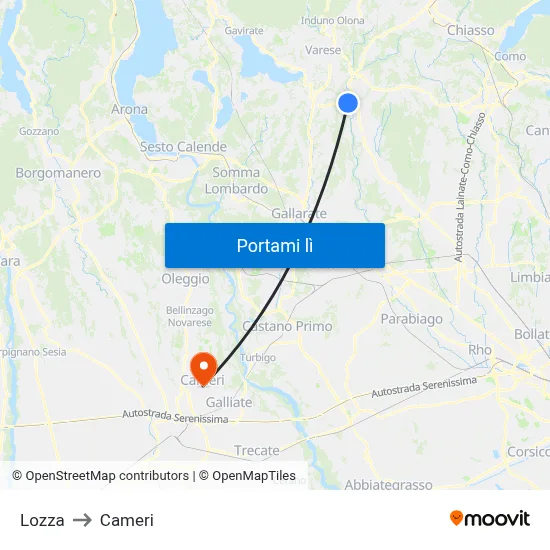 Lozza to Cameri map