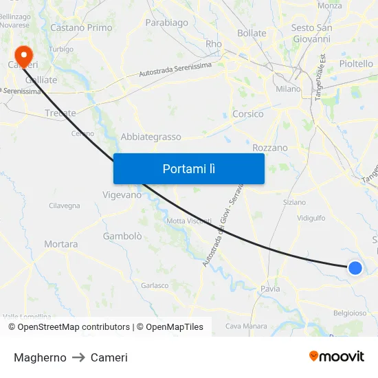 Magherno to Cameri map