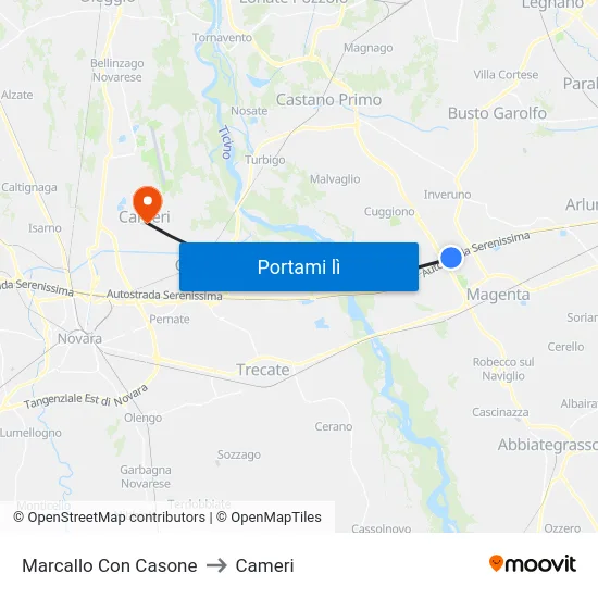 Marcallo Con Casone to Cameri map