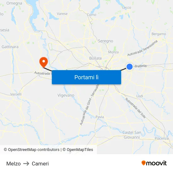 Melzo to Cameri map