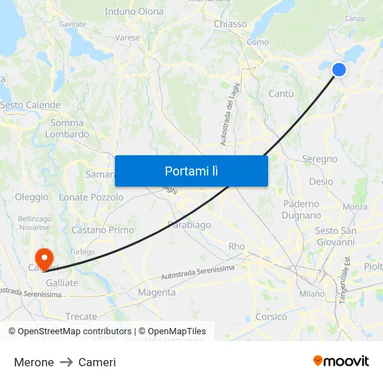 Merone to Cameri map