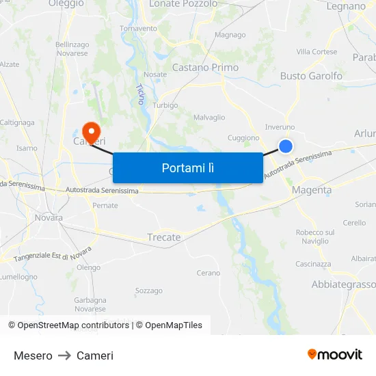 Mesero to Cameri map