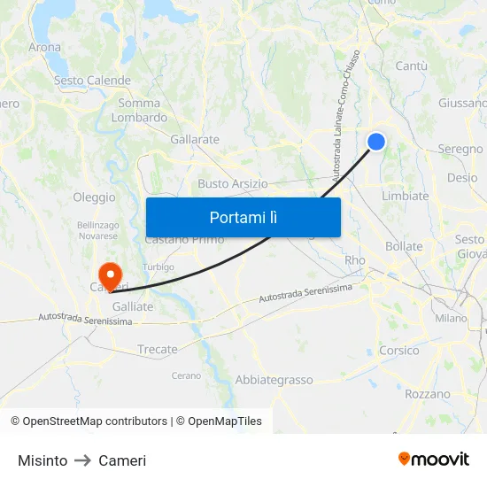 Misinto to Cameri map