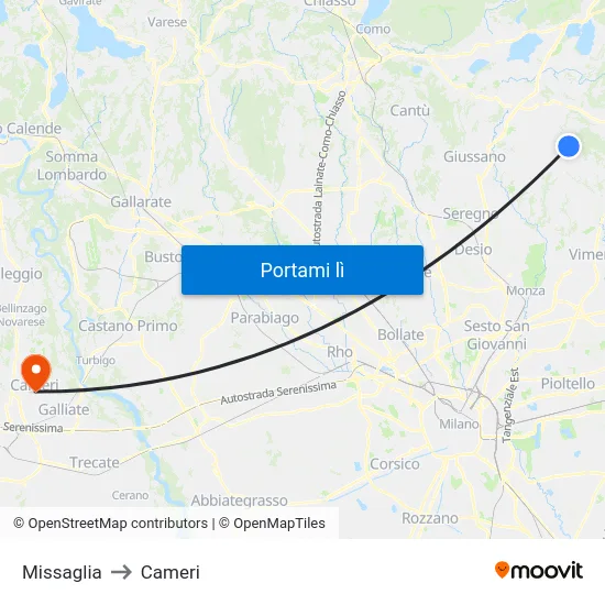 Missaglia to Cameri map