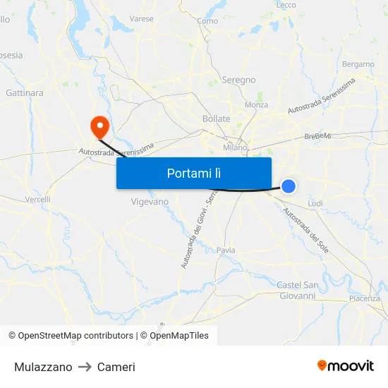 Mulazzano to Cameri map