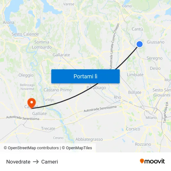 Novedrate to Cameri map