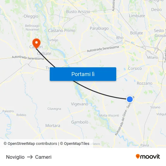 Noviglio to Cameri map