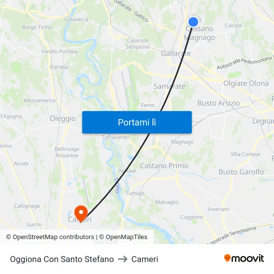 Oggiona Con Santo Stefano to Cameri map