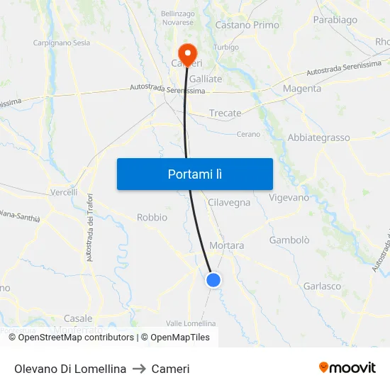 Olevano Di Lomellina to Cameri map