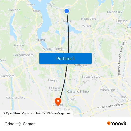 Orino to Cameri map