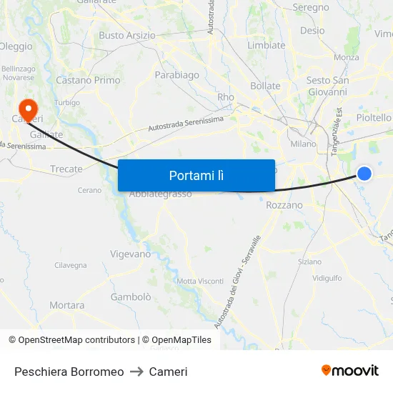 Peschiera Borromeo to Cameri map
