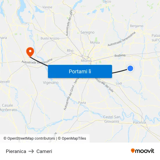 Pieranica to Cameri map