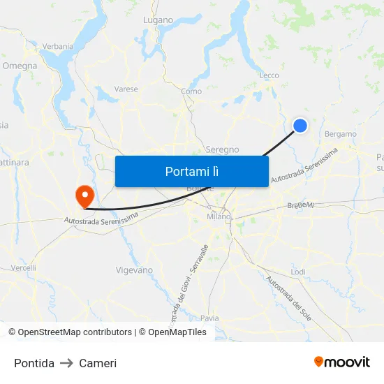 Pontida to Cameri map