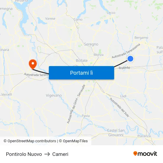 Pontirolo Nuovo to Cameri map