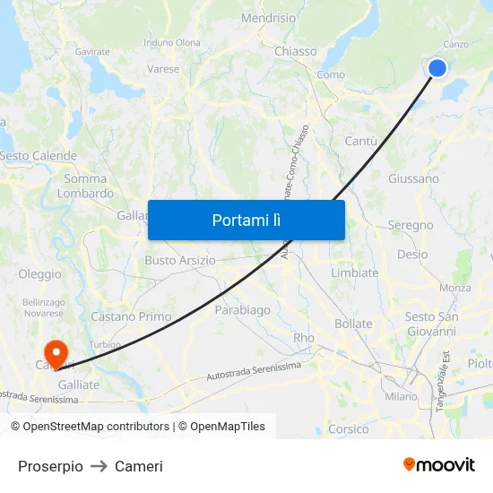 Proserpio to Cameri map