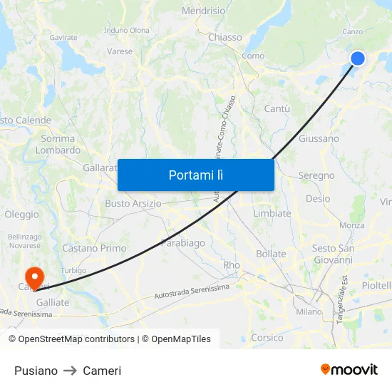 Pusiano to Cameri map