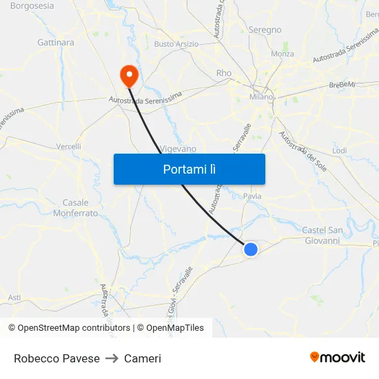 Robecco Pavese to Cameri map